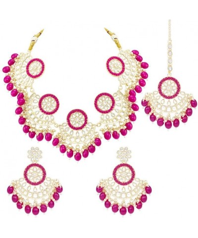 Indian Ethnic Wedding Wear Necklace Set Rani Pink $15.36 Jewelry Sets