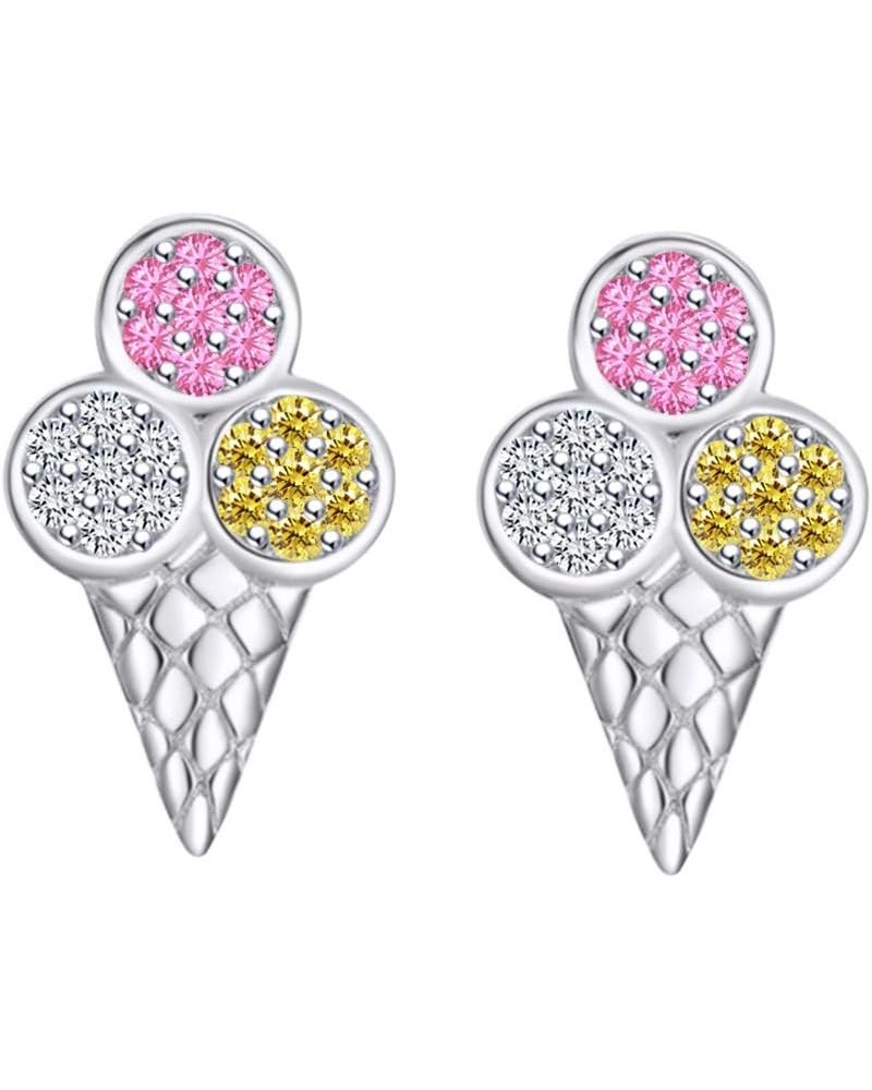 Round Shape Simulated Multi Color Stone Ice Cream Stud Earrings 14k Gold Over Sterling Silver white-gold-plated-silver $21.50...