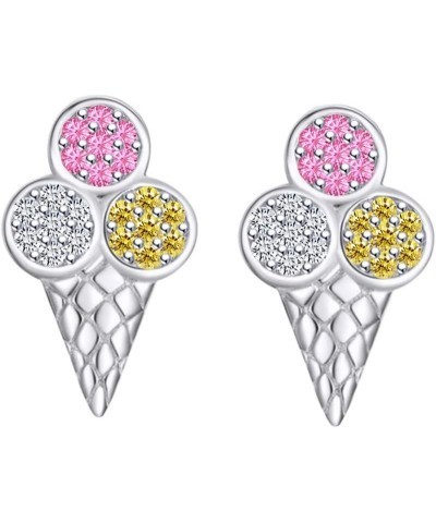 Round Shape Simulated Multi Color Stone Ice Cream Stud Earrings 14k Gold Over Sterling Silver white-gold-plated-silver $21.50...