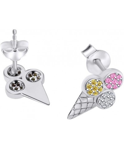 Round Shape Simulated Multi Color Stone Ice Cream Stud Earrings 14k Gold Over Sterling Silver white-gold-plated-silver $21.50...