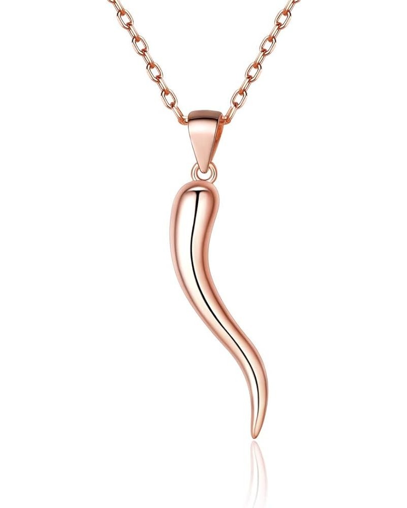 925 Sterling Silver Lucky Italian Horn Pendant Necklace Protection Amulet Jewelry for Women, Silver/Gold/Rose Gold (with Gift...