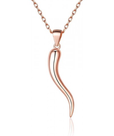 925 Sterling Silver Lucky Italian Horn Pendant Necklace Protection Amulet Jewelry for Women, Silver/Gold/Rose Gold (with Gift...