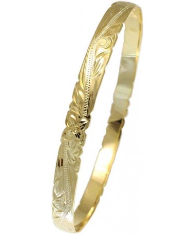 925 Sterling Yellow Gold Plated Hawaiian Scroll Plumeria Flower 6mm Cut Out Edge Bangle Size 7-9 8.5 inches $40.50 Bracelets