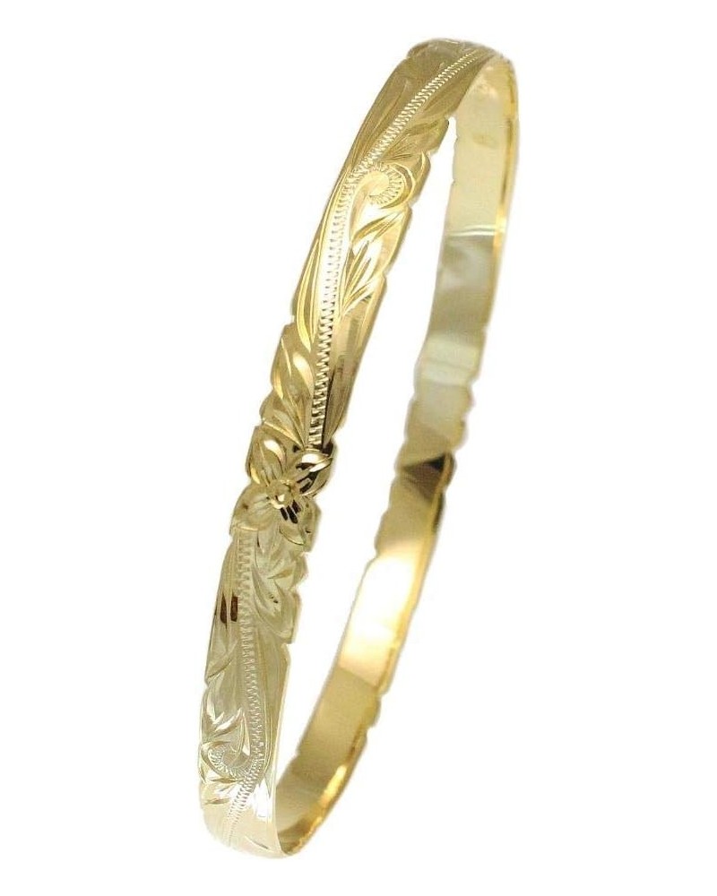 925 Sterling Yellow Gold Plated Hawaiian Scroll Plumeria Flower 6mm Cut Out Edge Bangle Size 7-9 8.5 inches $40.50 Bracelets