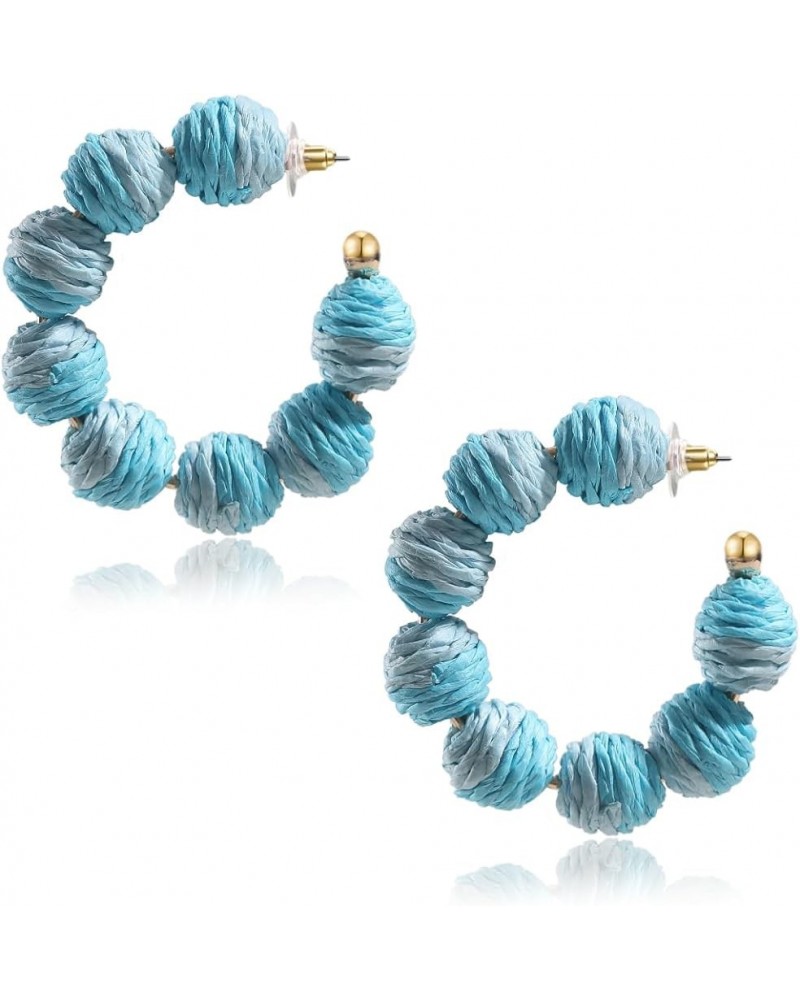 Colorful Statement Raffia Hoop Dangle Earrings for Women - Fun Summer Rattan Beach Vacation Jewelry Teacher Gifts Blue ombre ...