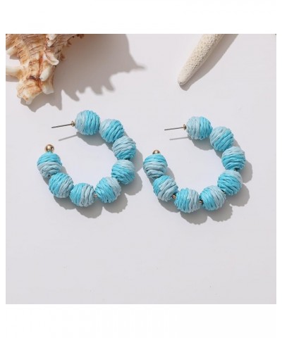 Colorful Statement Raffia Hoop Dangle Earrings for Women - Fun Summer Rattan Beach Vacation Jewelry Teacher Gifts Blue ombre ...