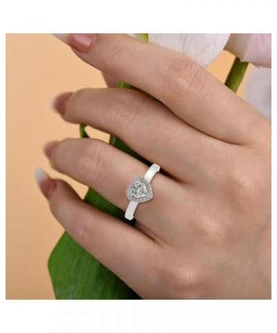 18K White Gold Moissanite Heart Cut Center Stone And Round Cut Side Stone 0.76TCW D Color Diamond Halo Anniversary Ring For W...