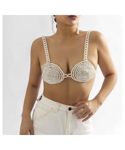 Pearl Bikini Chest Chain Women's Sexy Bra Body Chain, Simple Adjustable Body Chain Jewelry for Women and Girls White $22.54 B...