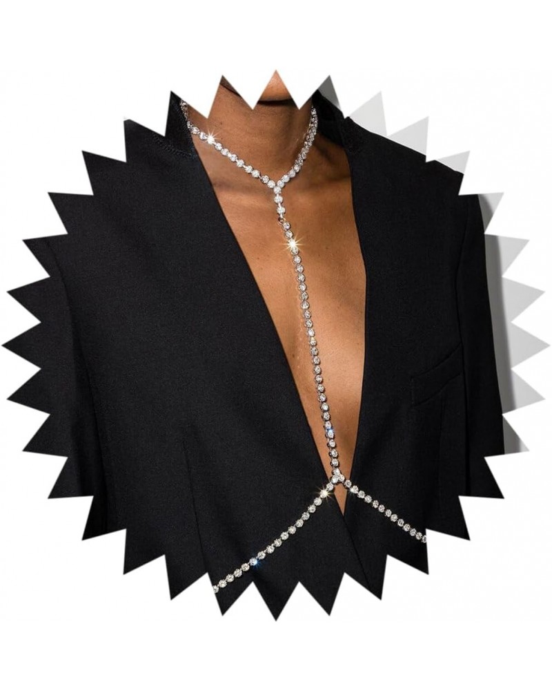 Sexy Body Chains Rhinestone Body Jewelry Shiny Crystal Chest Chain Sparkling Necklace Party for Women and Girls single-S $8.8...