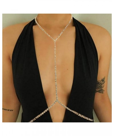 Sexy Body Chains Rhinestone Body Jewelry Shiny Crystal Chest Chain Sparkling Necklace Party for Women and Girls single-S $8.8...