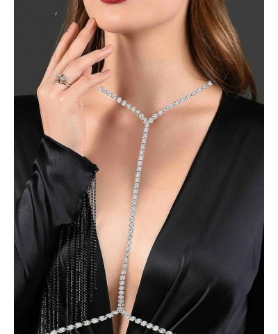 Sexy Body Chains Rhinestone Body Jewelry Shiny Crystal Chest Chain Sparkling Necklace Party for Women and Girls single-S $8.8...