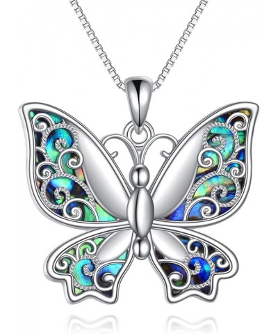 Butterfly Necklace for Women Sterling Silver Celtic Knot/Filigree Abalone Shell Butterfly Pendant Necklace Dainty Vintage But...