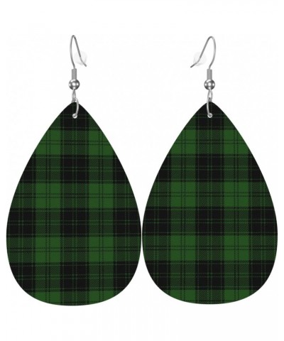 Christmas Green Black Plaid Earrings For Women Girls Faux Leather Earrings Pendant Teardrop Dangle Drops Earrings $9.86 Earrings