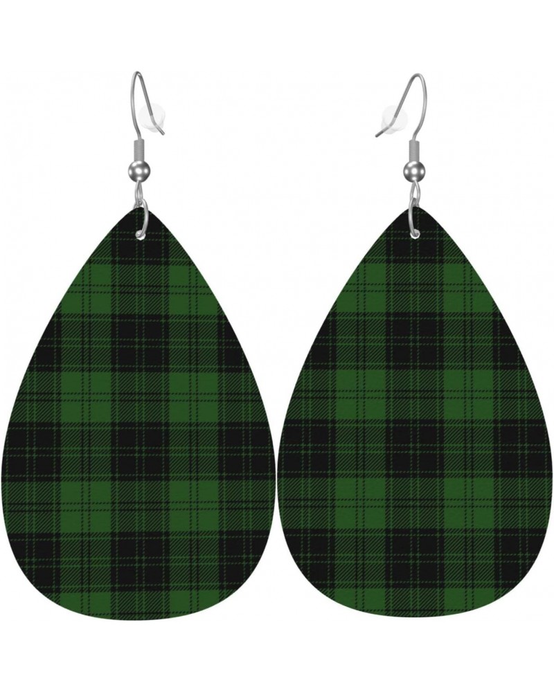 Christmas Green Black Plaid Earrings For Women Girls Faux Leather Earrings Pendant Teardrop Dangle Drops Earrings $9.86 Earrings