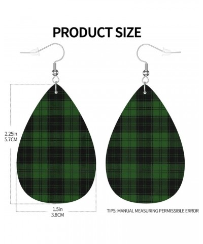 Christmas Green Black Plaid Earrings For Women Girls Faux Leather Earrings Pendant Teardrop Dangle Drops Earrings $9.86 Earrings