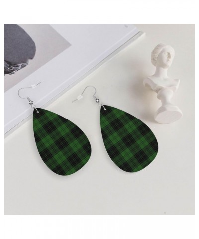 Christmas Green Black Plaid Earrings For Women Girls Faux Leather Earrings Pendant Teardrop Dangle Drops Earrings $9.86 Earrings