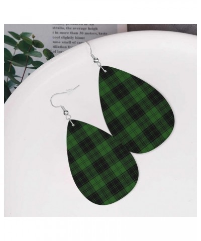 Christmas Green Black Plaid Earrings For Women Girls Faux Leather Earrings Pendant Teardrop Dangle Drops Earrings $9.86 Earrings