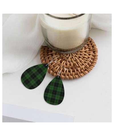 Christmas Green Black Plaid Earrings For Women Girls Faux Leather Earrings Pendant Teardrop Dangle Drops Earrings $9.86 Earrings