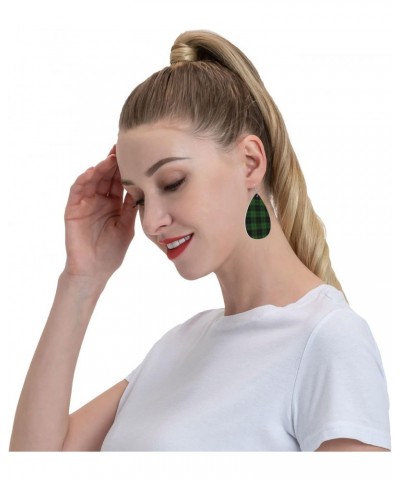 Christmas Green Black Plaid Earrings For Women Girls Faux Leather Earrings Pendant Teardrop Dangle Drops Earrings $9.86 Earrings