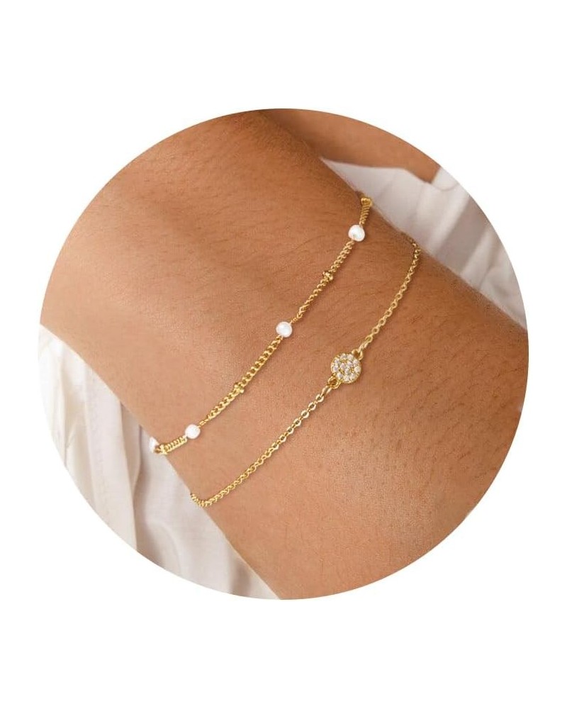 Gold Bracelet for Women 14K Real Gold Bracelet Sets for Women Dainty Snake Chain Bracelet Adjustable Cuban Link Bracelet for ...