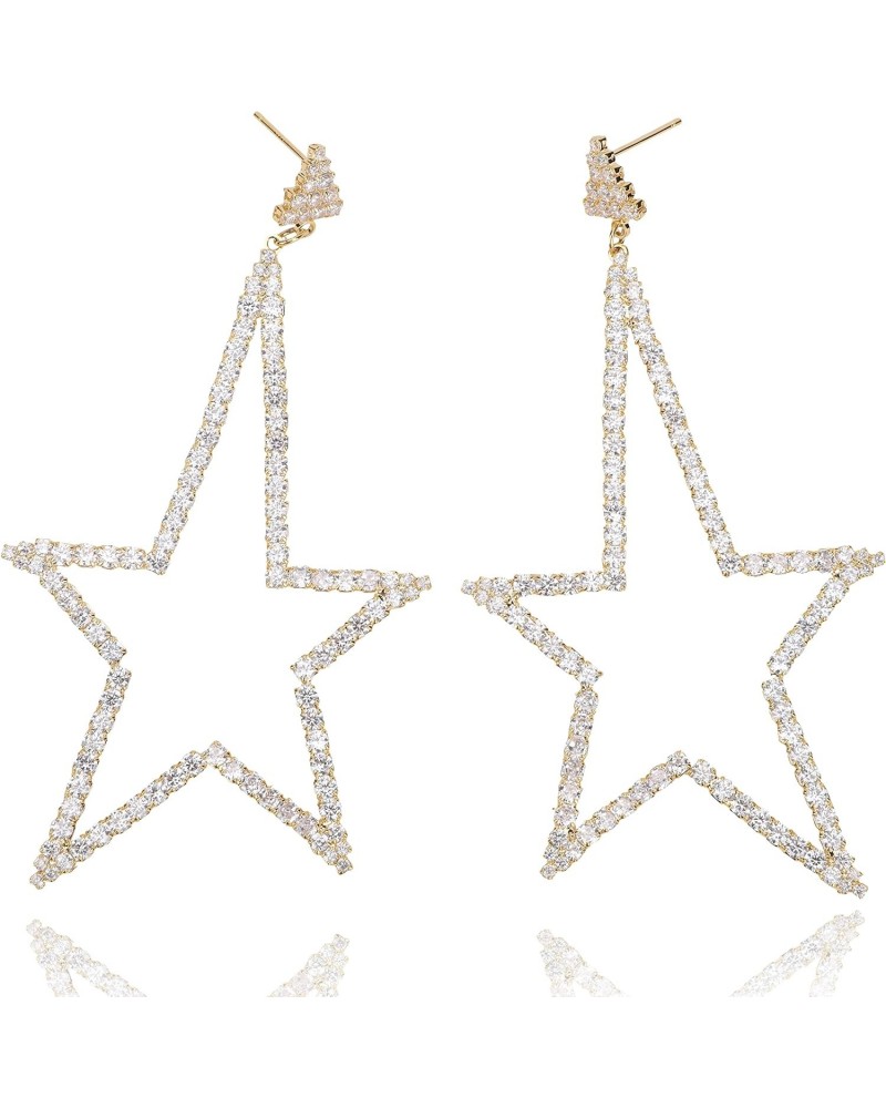 Oversized Star Earrings For Women 18K Gold Plated Cubic Zirconia Drop/Dangle Earrings Made With Sterling Silver Post $13.44 E...