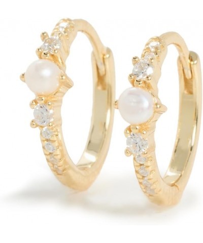 Women's Mini Pearl & Cubic Zirconia Huggie Earrings Pearl White $17.85 Earrings