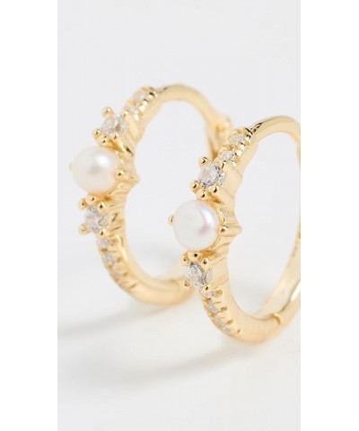 Women's Mini Pearl & Cubic Zirconia Huggie Earrings Pearl White $17.85 Earrings