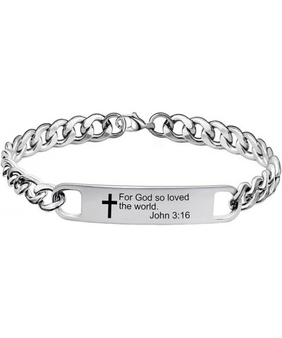 Silver Bible Verse Chain Bracelet | Unisex Engraved Stainless Steel Christian Faith Bracelet Gift John 3:16 $9.15 Bracelets