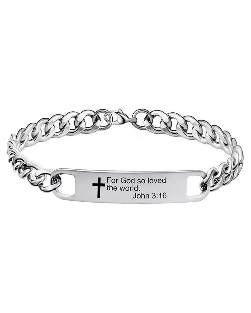 Silver Bible Verse Chain Bracelet | Unisex Engraved Stainless Steel Christian Faith Bracelet Gift John 3:16 $9.15 Bracelets