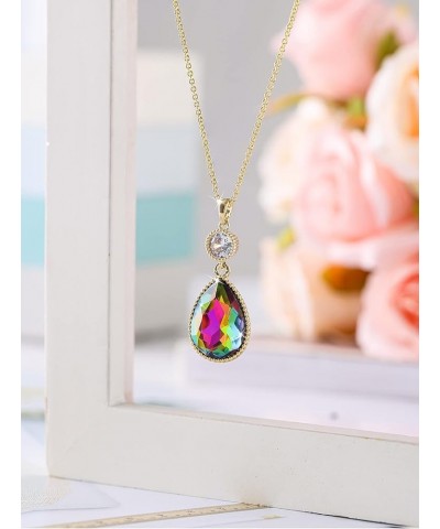 18 * 13MM Big Teardrop Crystal Pendant Dangle Necklaces and Earrings Jewelry Sets for Women Glod Plated Jun-Lavender-Rose Gol...