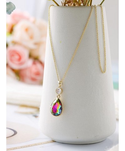 18 * 13MM Big Teardrop Crystal Pendant Dangle Necklaces and Earrings Jewelry Sets for Women Glod Plated Jun-Lavender-Rose Gol...