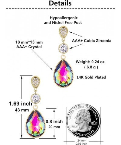 18 * 13MM Big Teardrop Crystal Pendant Dangle Necklaces and Earrings Jewelry Sets for Women Glod Plated Jun-Lavender-Rose Gol...