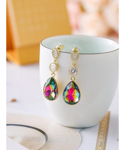 18 * 13MM Big Teardrop Crystal Pendant Dangle Necklaces and Earrings Jewelry Sets for Women Glod Plated Jun-Lavender-Rose Gol...