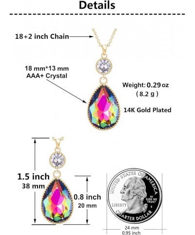 18 * 13MM Big Teardrop Crystal Pendant Dangle Necklaces and Earrings Jewelry Sets for Women Glod Plated Jun-Lavender-Rose Gol...