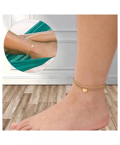 Gold Anklets for Women Gifts for Her Heart Initial Anklet Paper Clip Chain Adjustable Layered Letter A-Z Link Gift for Girlfr...