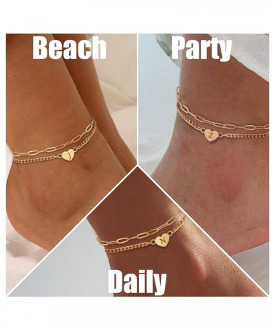 Gold Anklets for Women Gifts for Her Heart Initial Anklet Paper Clip Chain Adjustable Layered Letter A-Z Link Gift for Girlfr...