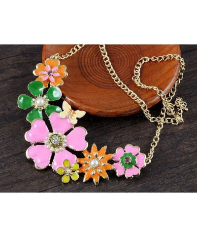 Golden Tone Enamel Flower and Butterfly Bib Statement Pendant Necklace Flower & Pink $9.87 Necklaces