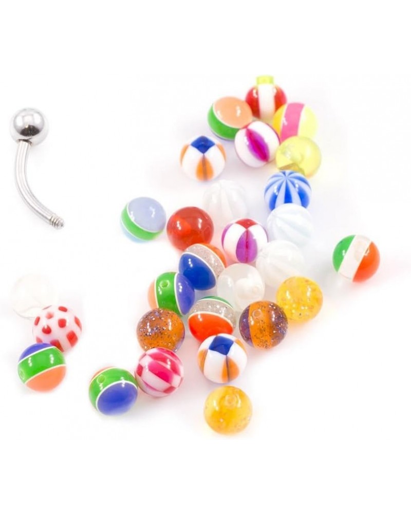 Belly Button Ring Basic Curved Barbell 14g with 20 Randomly Pick Replacement Acrylic Balls 20 Balls Package $8.77 Body Jewelry