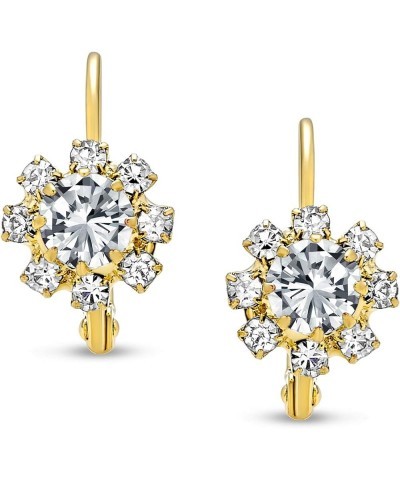 Delicate Floral Crystal 18K Gold Plated Brass Lever back Drop Flower Earrings For Women Teen More Birth Month Colors Clear $9...