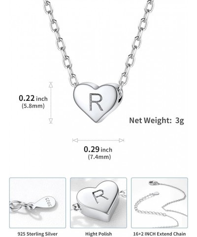 Tiny Initial Necklaces 925 Sterling Silver Letter A-Z Letter Pendant for Women Girls Heart Choker Necklace 16"+2 R-925 Silver...