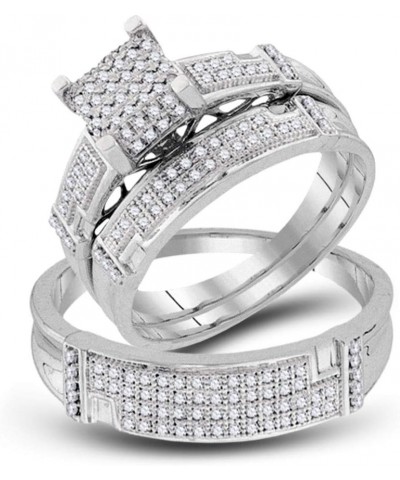 10kt White Gold Trio His & Hers Round Diamond Square Matching Bridal Wedding Ring Band Set 1/2 Cttw Women 8 Mens 12 $294.06 Sets