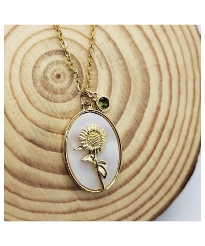 18K Gold Plated Inlaid White Shell Solid Birth Flower Pendant, Layering Choker Necklaces with Birthstone for Girls Gold - Sep...