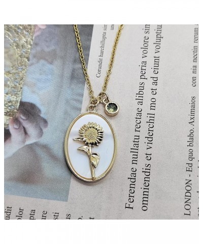 18K Gold Plated Inlaid White Shell Solid Birth Flower Pendant, Layering Choker Necklaces with Birthstone for Girls Gold - Sep...