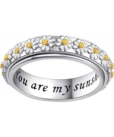 Fidget Ring Daisy Anxiety Relieve Spinner Rings You Are My Sunshine Flower Spinning Ring Silver ADHD Stress Relieving Ring Fi...