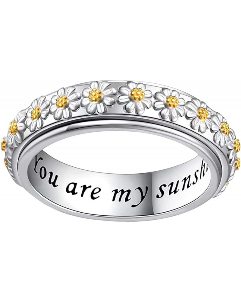 Fidget Ring Daisy Anxiety Relieve Spinner Rings You Are My Sunshine Flower Spinning Ring Silver ADHD Stress Relieving Ring Fi...