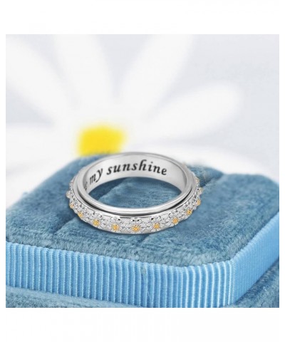 Fidget Ring Daisy Anxiety Relieve Spinner Rings You Are My Sunshine Flower Spinning Ring Silver ADHD Stress Relieving Ring Fi...