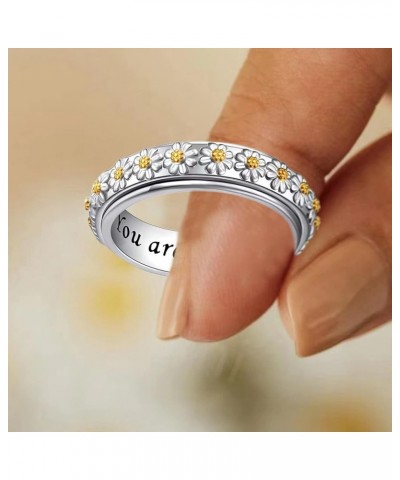 Fidget Ring Daisy Anxiety Relieve Spinner Rings You Are My Sunshine Flower Spinning Ring Silver ADHD Stress Relieving Ring Fi...