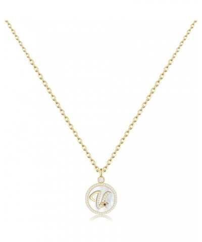 Gold Necklace for Women Initial Necklaces, 18K Gold Plated Gemstone Letter Necklace,Dainty Coin Initial Necklace with Mother ...