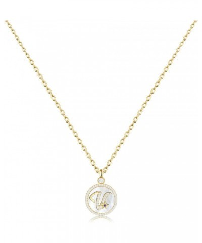 Gold Necklace for Women Initial Necklaces, 18K Gold Plated Gemstone Letter Necklace,Dainty Coin Initial Necklace with Mother ...