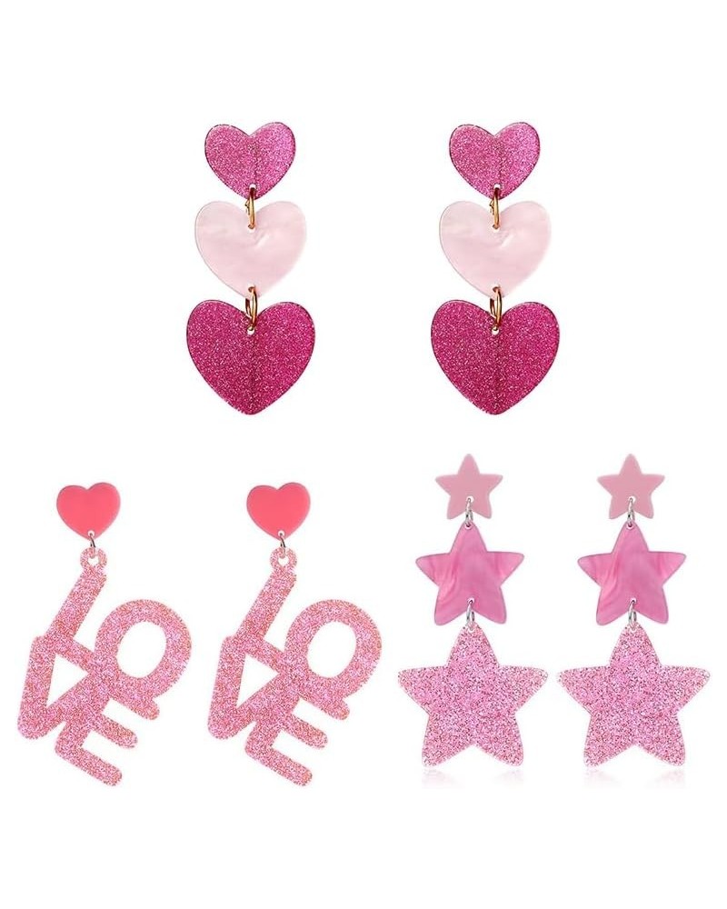 Pink Heart Earrings for Women Y2K Pink Heart Star Letter Earrings Summer Beach Acrylic Heart Earrings Dangle Earrings Christm...